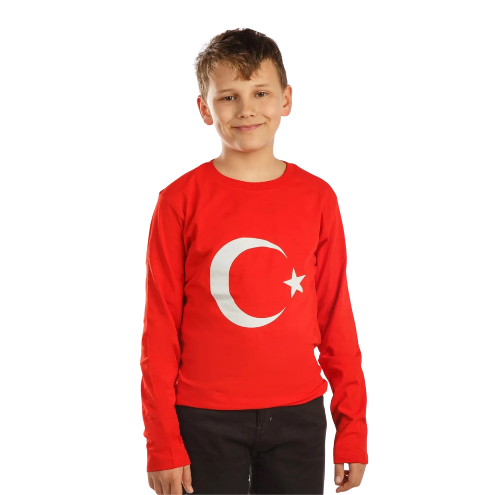 Uzun kollu Türk Bayrağı baskılı tişört